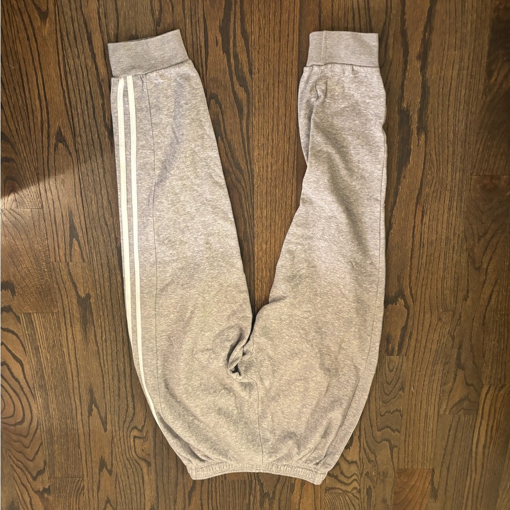 Adidas Mens Light Gray Sweatpants with White Stripes - Picture 2 of 5
